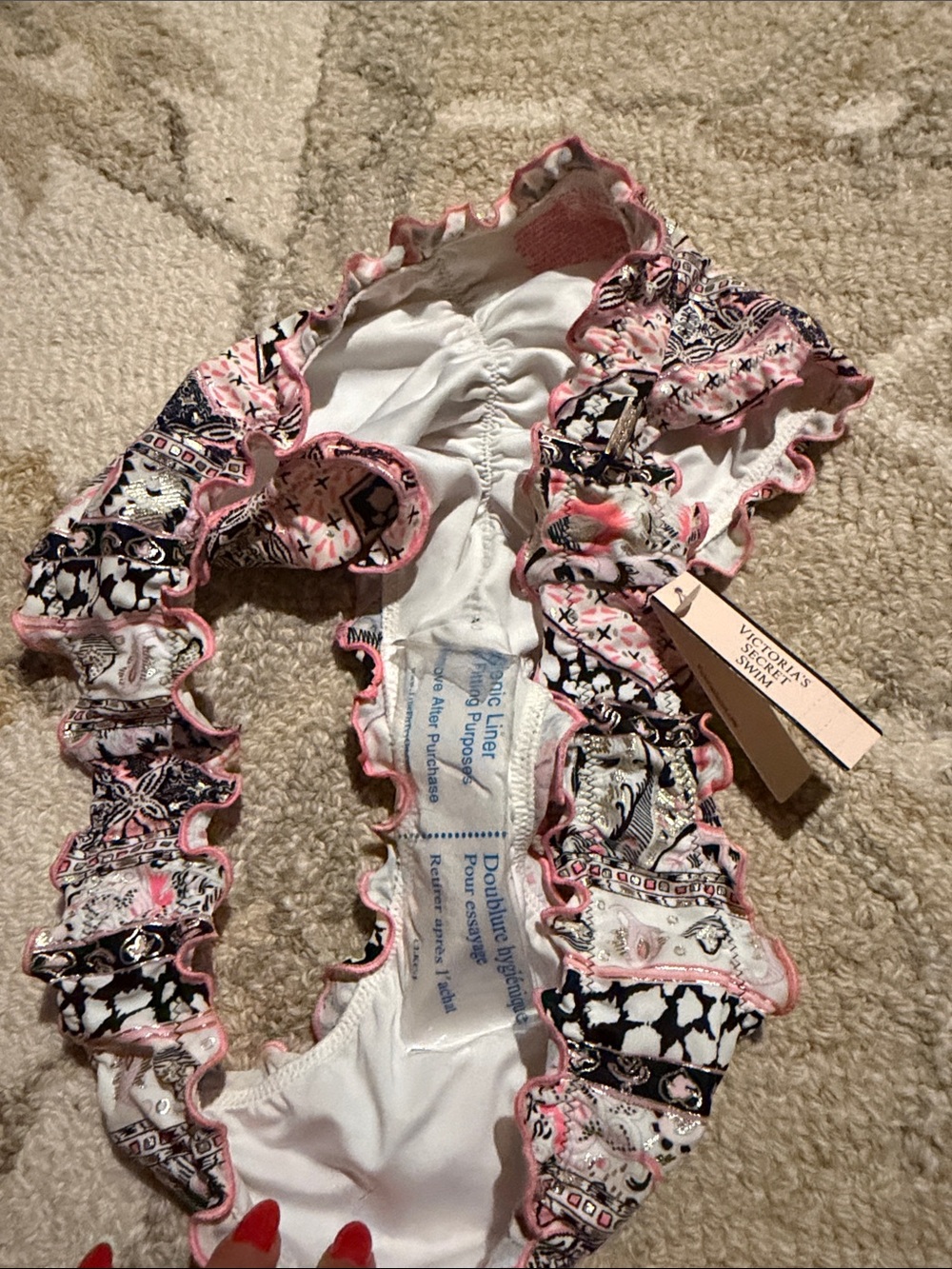 Victoria's Secret Pink and Black Patterned Ruffle Bikini Bottoms - Picture 5 of 5